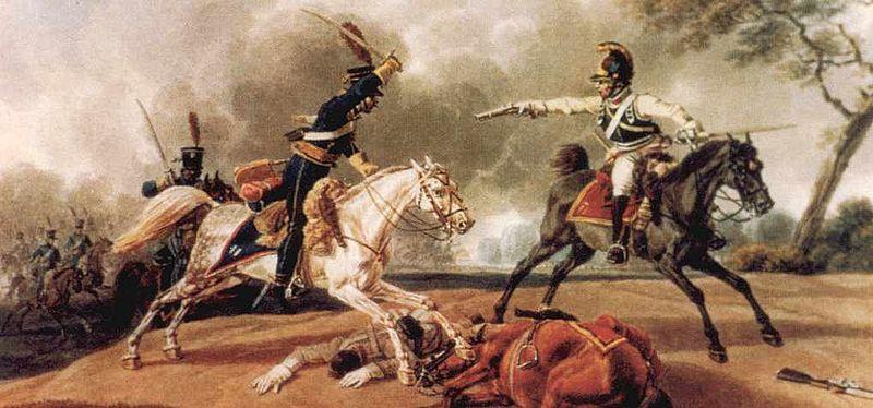Wilhelm von Kobell Austrian cuirassiers fighting French hussars Sweden oil painting art
